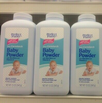 Lot(3)perfect Purity Cornstarch Baby Powder Helps Prevent Diaper Rash 12 Oz New