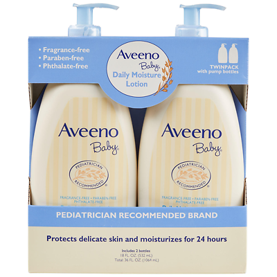 Aveeno Baby Daily Moisture Lotion, Fragrance Free (18 Fl. Oz., 2 Pack)